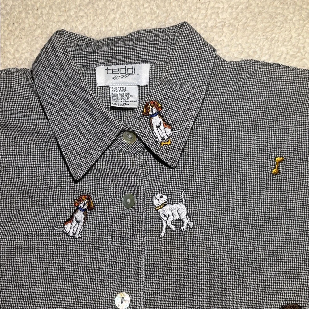 Teddi Checkered Embroidered Dogs Shirt medium - Picture 2 of 8